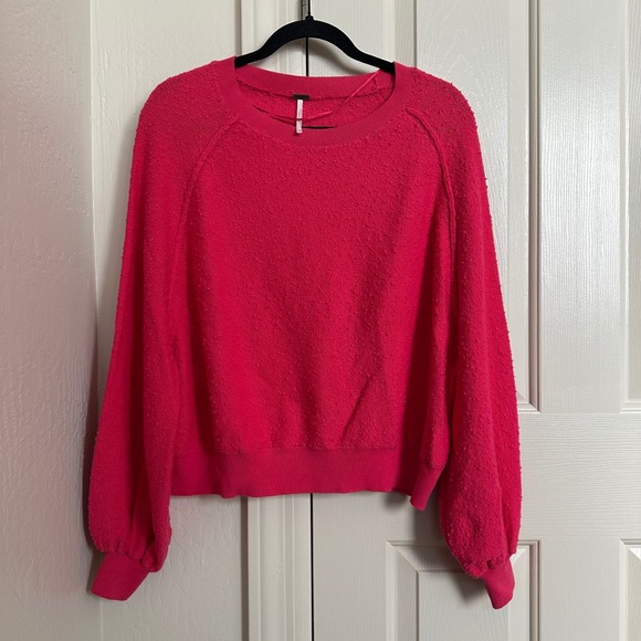 Free People Found My‎ Friend Hot Pink Bouclé Textured Knit Pullover Sweater - XS - Picture 2 of 10